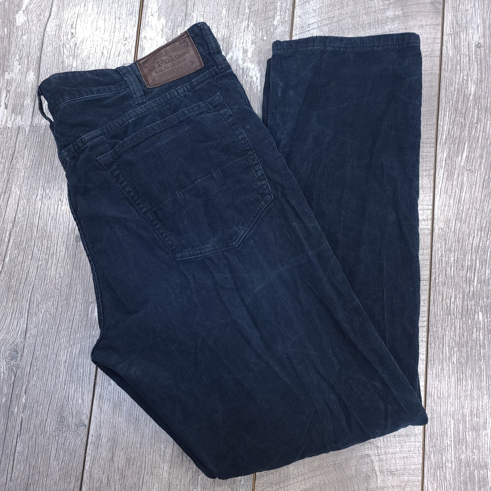 Polo Ralph Lauren Varick Slim Straight Pants Men 38x30 Navy Blue Corduroy